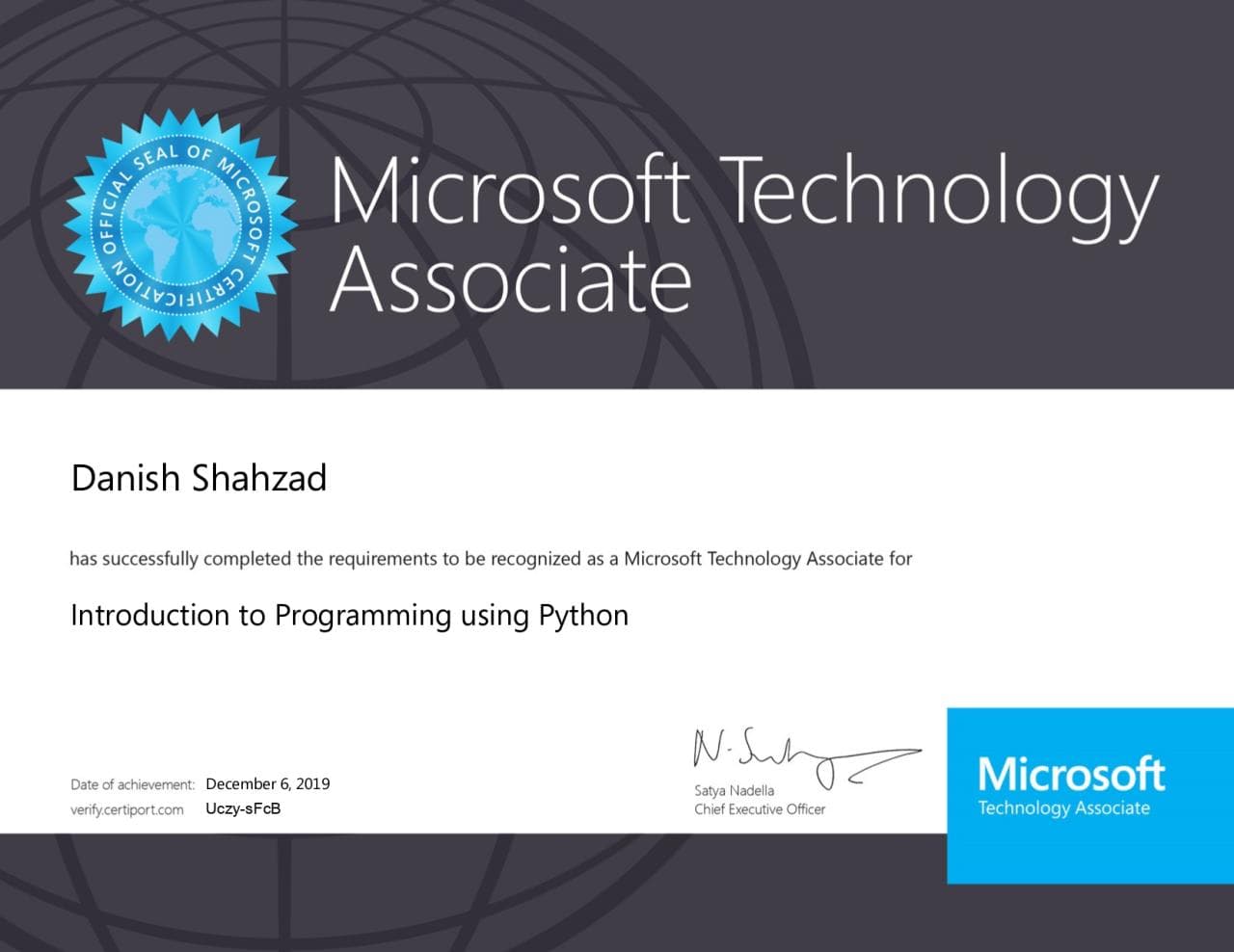 Introduction to Programming Using Python certificate