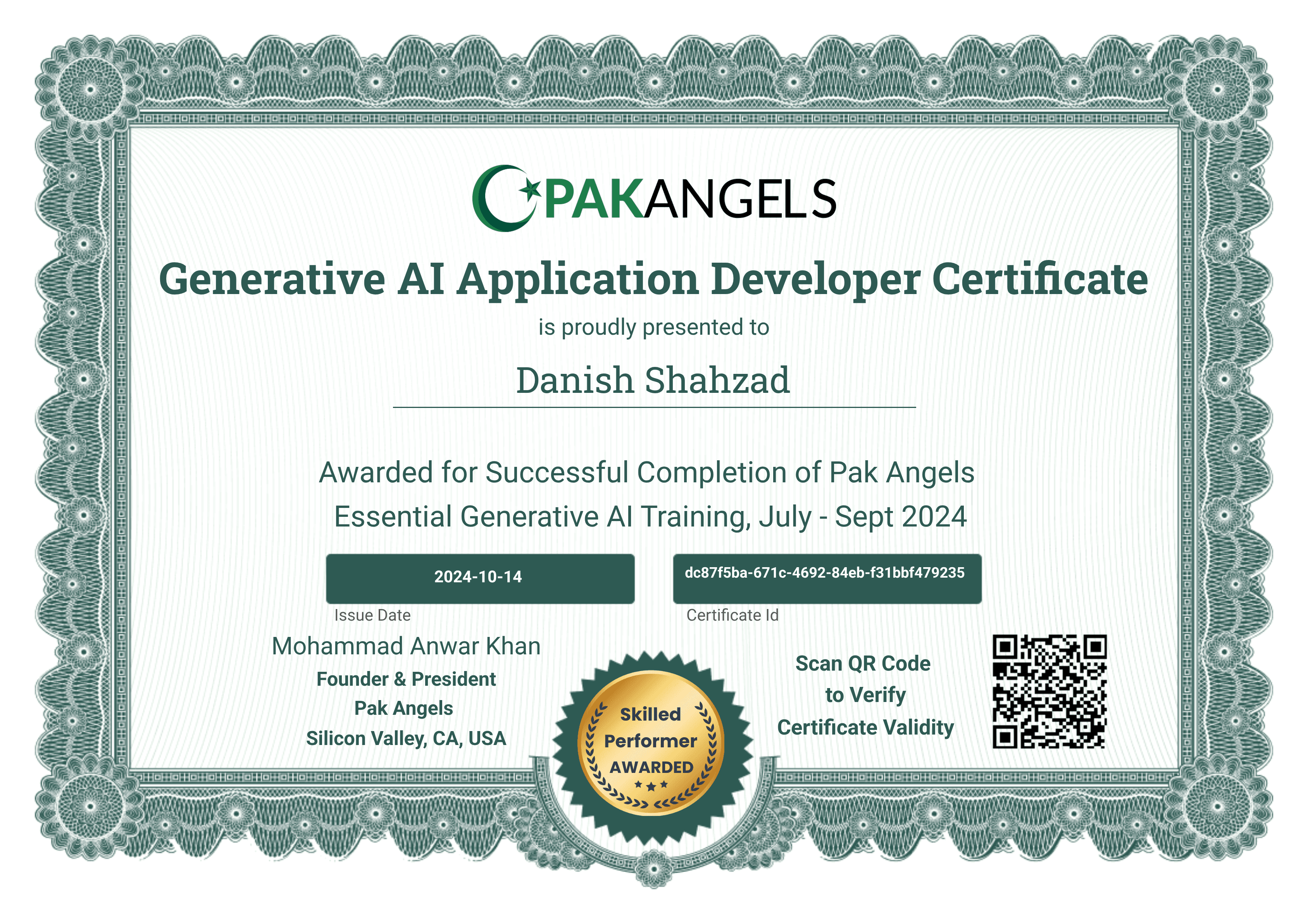 Generative AI Application Developer Certificate certificate