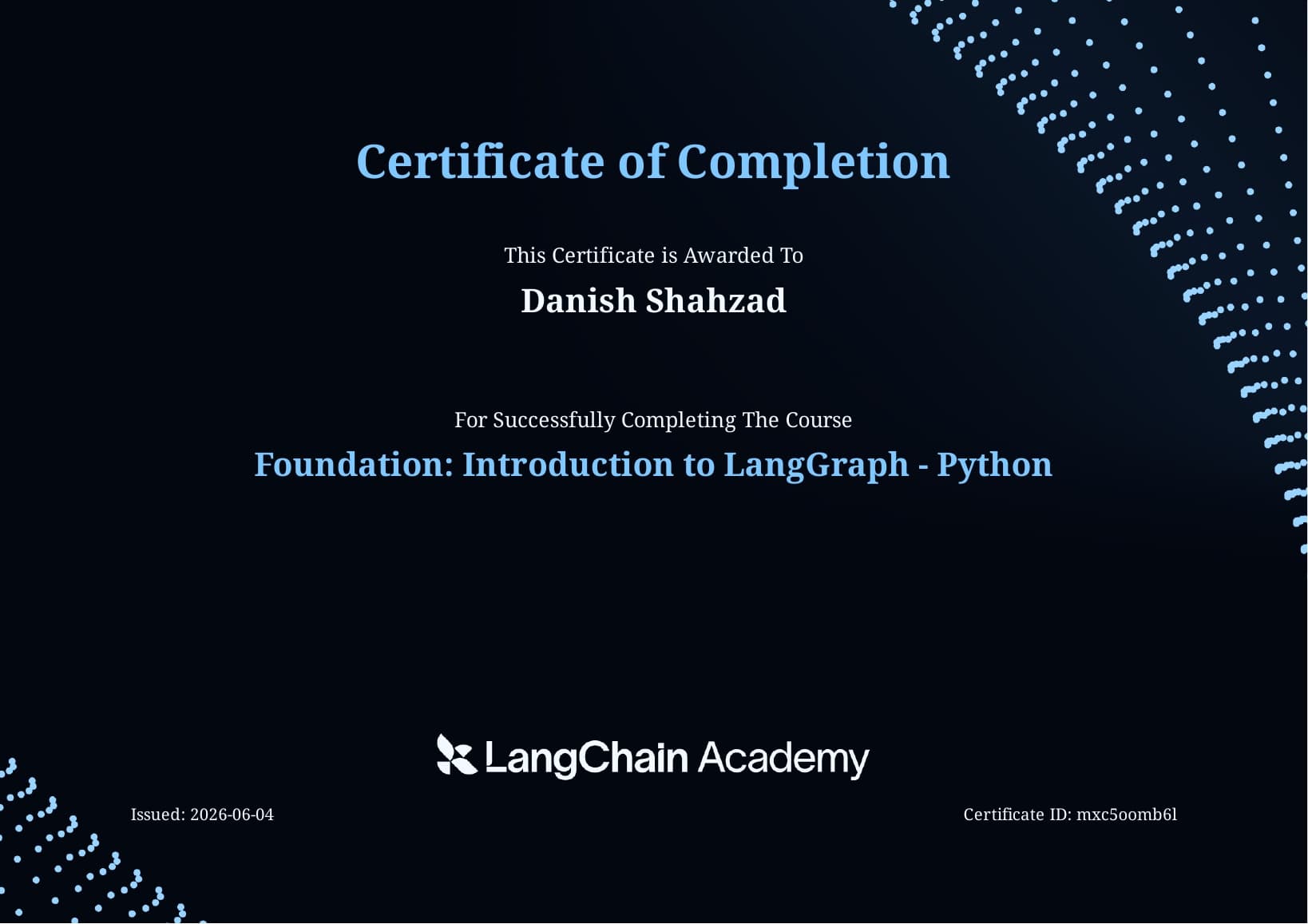 Introduction to LangGraph certificate